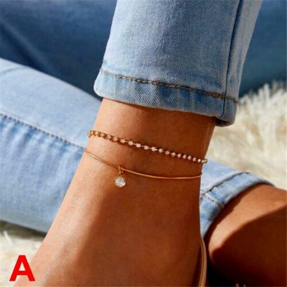Jewelry - Boho Handmade Rainbow Crystal Rhinestone Anklet Bracelet Foot Chain Beach Double